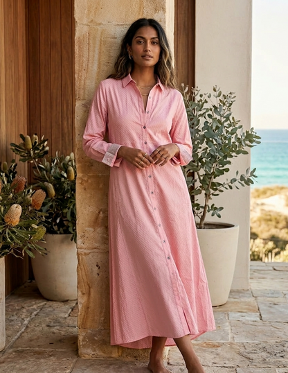 Lightweight pink shirt dress for women, perfect for work and casual styling Moon N Lotus