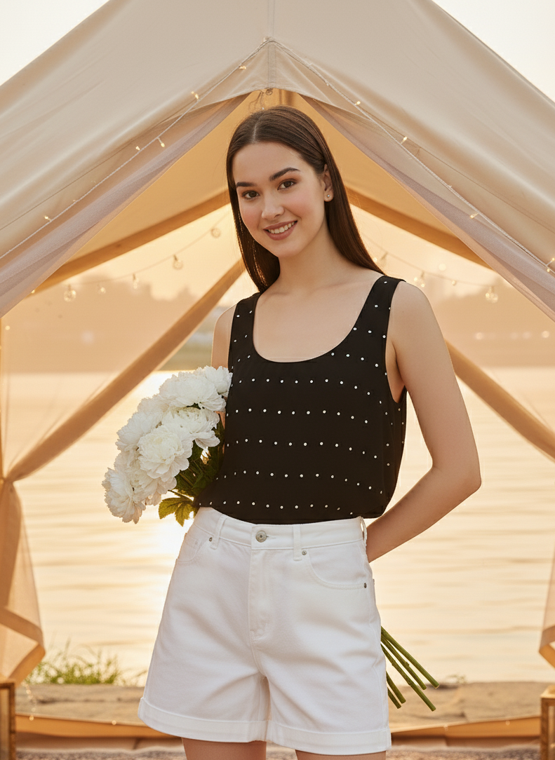 Plain side of black reversible cami, minimal modern layering top Moon N Lotus