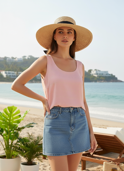 Plain side of pink reversible cami, minimal modern layering top Moon N Lotus