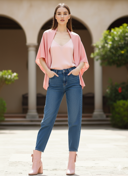 Plain side of pink reversible shrug, minimal modern layering piece Moon N Lotus