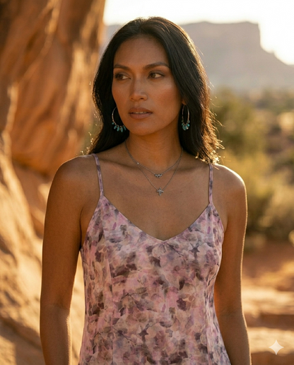 Close-up of pink print on short summer dress, vibrant modern design Moon N Lotus