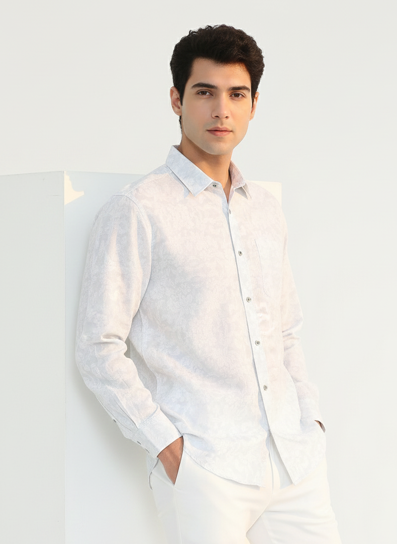 Comfortable relaxed fit floral shirt in breathable cotton hemp fabric by Moon N Lotus