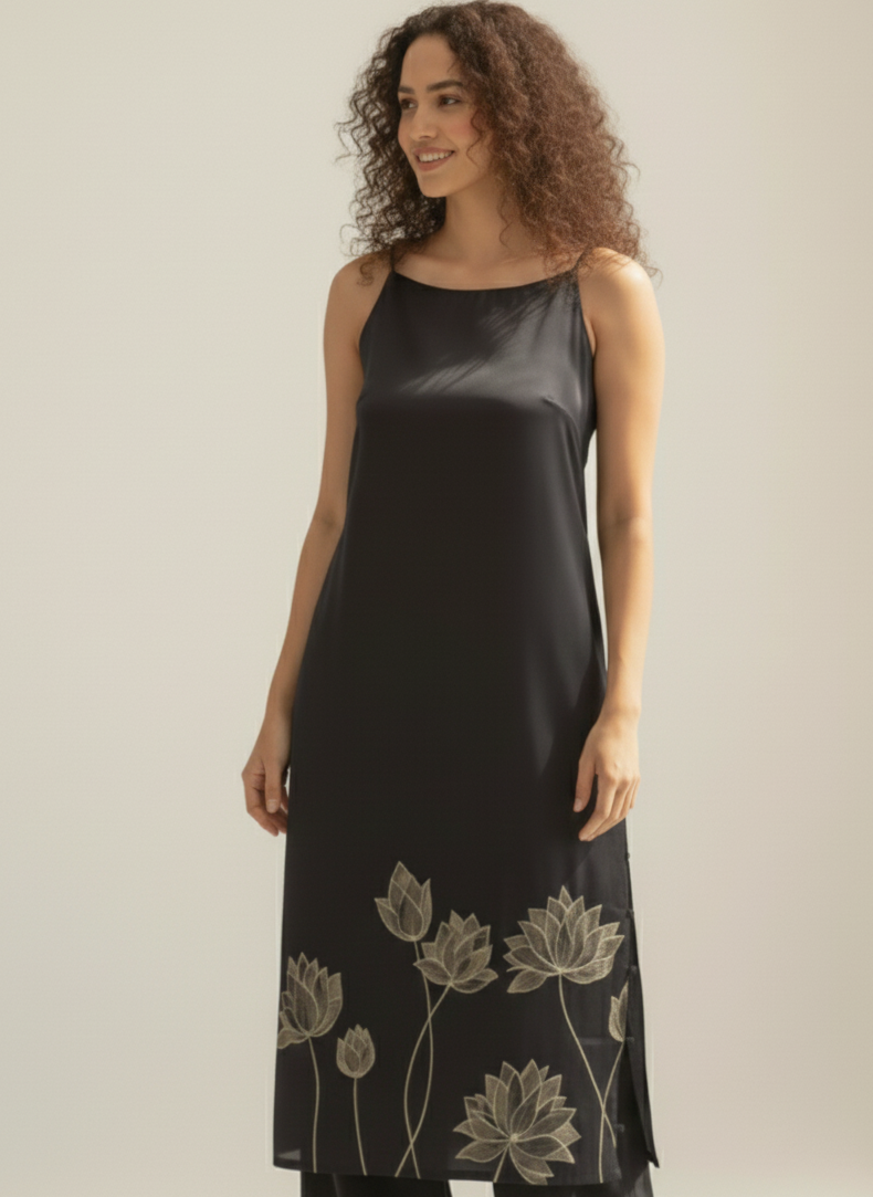 Relaxed fit black loop dress, breathable and comfortable for all-day wear Moon N Lotus