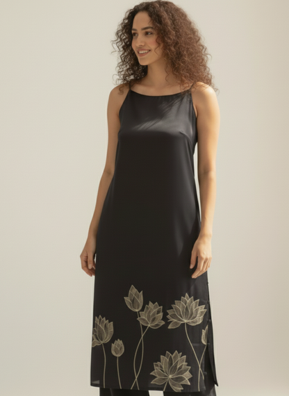 Relaxed fit black loop dress, breathable and comfortable for all-day wear Moon N Lotus
