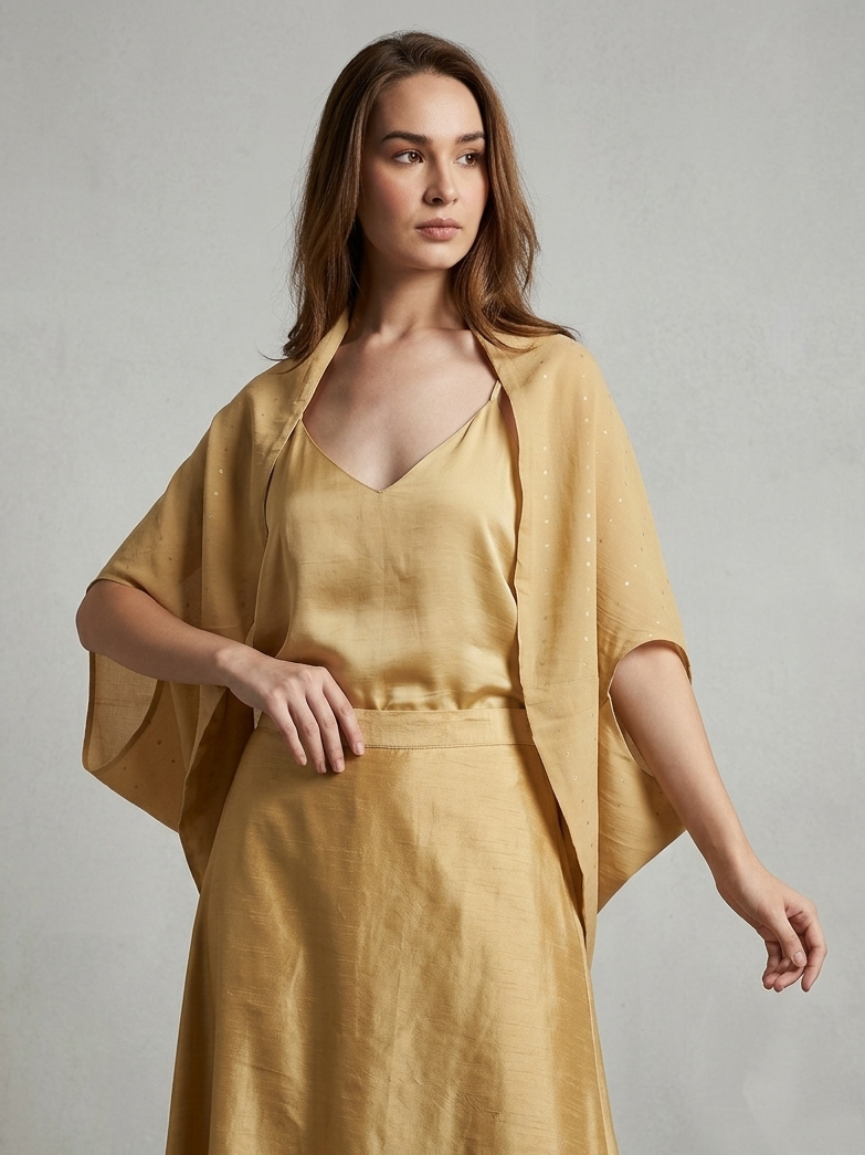 Lightweight gold reversible shrug for women, perfect for casual and festive layering Moon N Lotus