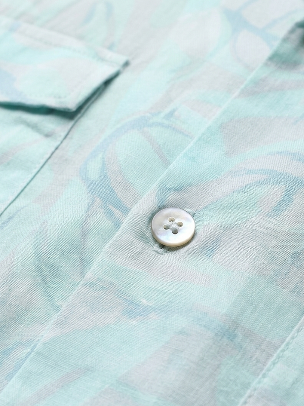 Soft rose fabric detail on mint Hawaiian shirt, breathable premium material Moon N Lotus