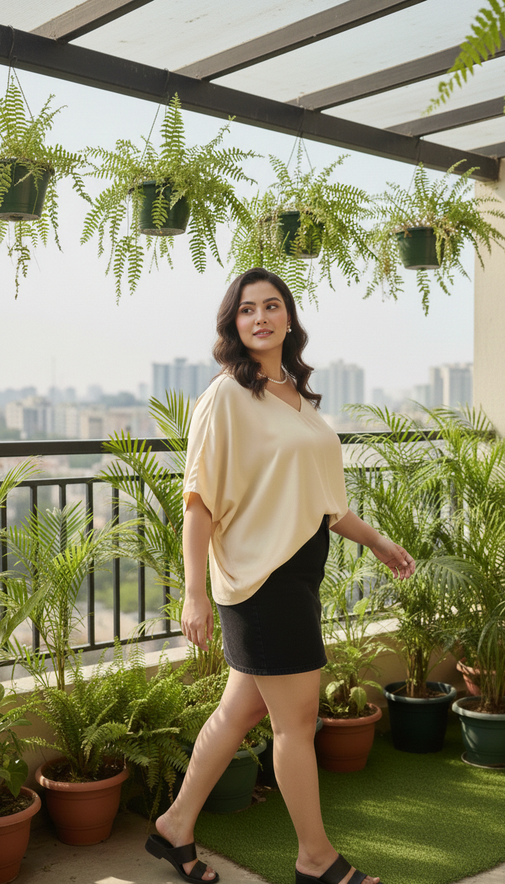 Rose fabric texture in gold kimono top, soft sustainable material