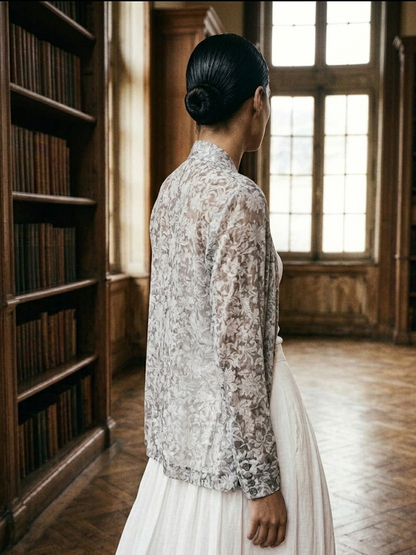 Back view of printed wrap, flowy relaxed fit comfortable wear Moon N Lotus