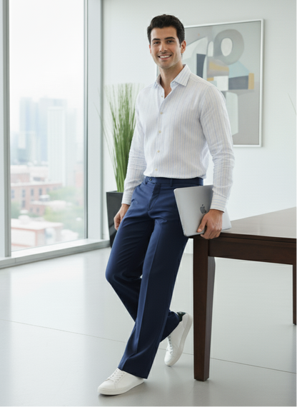 Detailed stripe pattern on cotton hemp shirt, modern minimal fashion Moon N Lotus