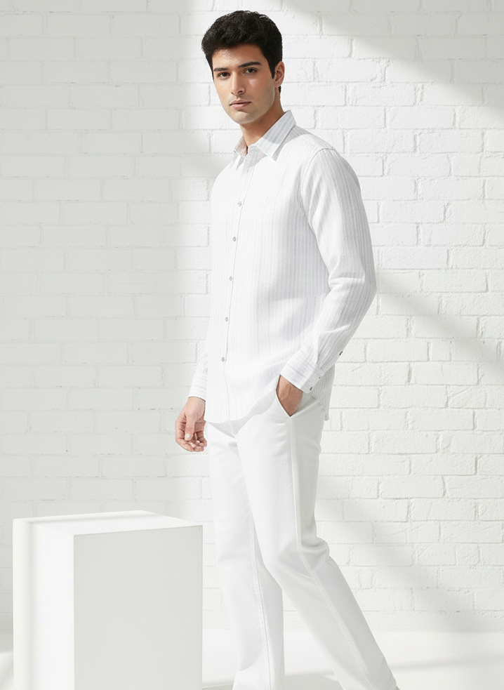 Striped cotton hemp shirt by Moon N Lotus, breathable lightweight summer shirt for men
