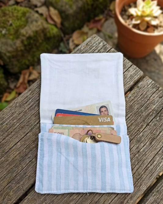 Close-up of bamboo fabric detail on wallet, soft minimal design Moon N Lotus