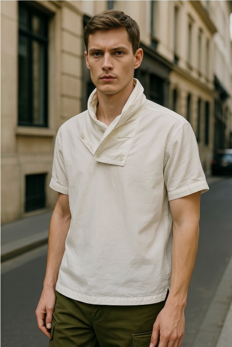 Lightweight white big collar T-shirt for men, perfect for casual and summer styling Moon N Lotus