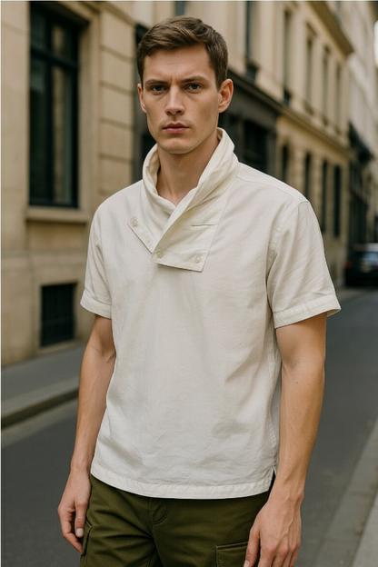 Lightweight white big collar T-shirt for men, perfect for casual and summer styling Moon N Lotus