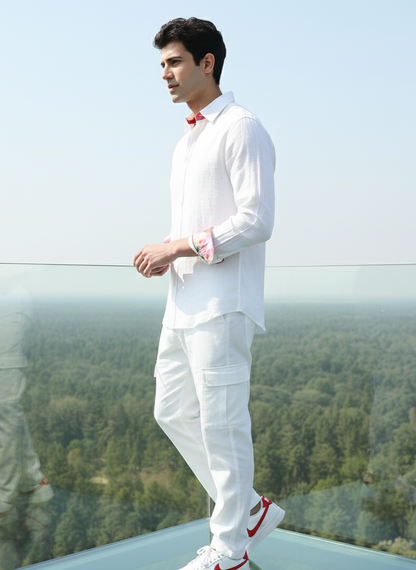 White collared shirt in 100% hemp fabric by Moon N Lotus, breathable lightweight summer shirt for men