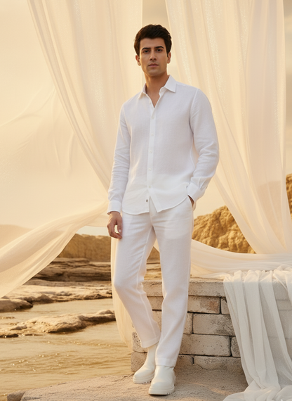 Close-up of 100% hemp fabric on white shirt, natural breathable material Moon N Lotus