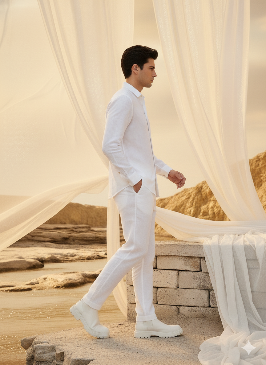 Lightweight white hemp shirt for men, perfect for summer and casual wear Moon N Lotus