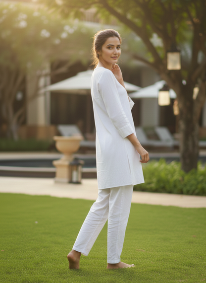 White kurta dress styled for everyday summer wear, minimal aesthetic look