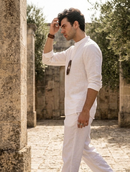 Back view of men’s white kurta shirt in bamboo fabric, relaxed fit summer wear Moon N Lotus