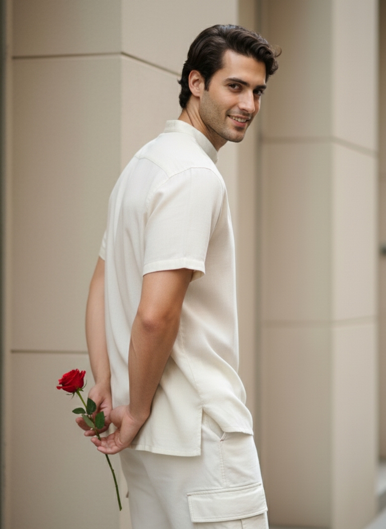 Back view of white kurta T-shirt, relaxed fit comfortable everyday wear Moon N Lotus