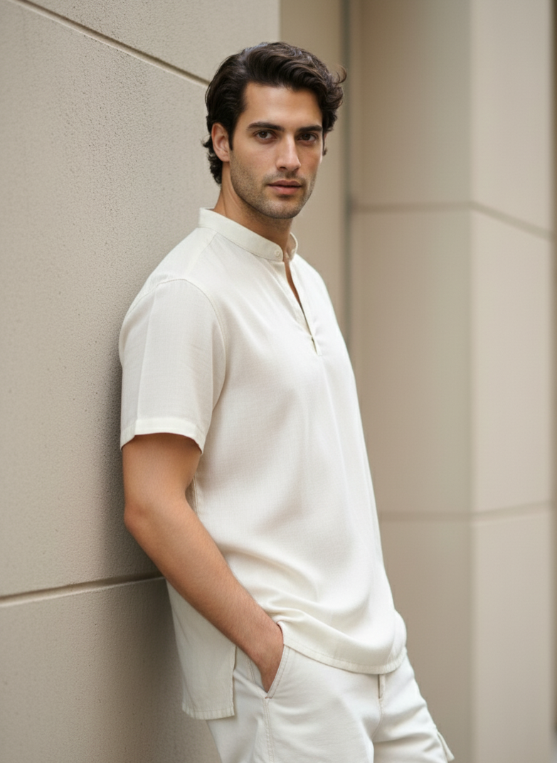 Lightweight white kurta T-shirt for men, perfect for casual and summer styling Moon N Lotus