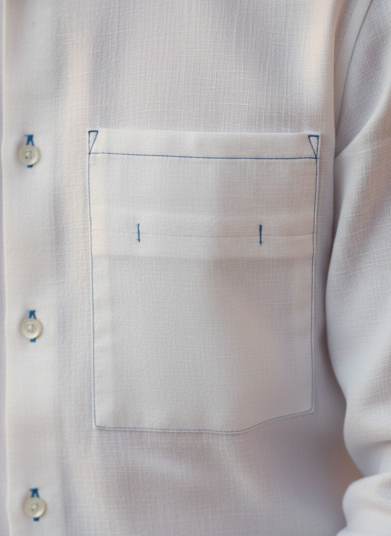 Front view of white collared hemp shirt with clean structured silhouette Moon N Lotus