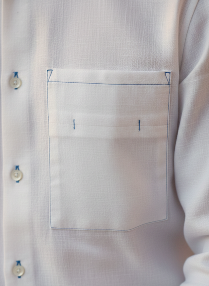 Front view of white collared hemp shirt with clean structured silhouette Moon N Lotus