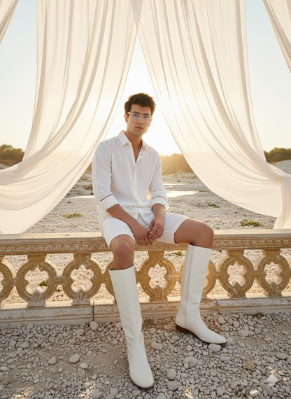 Classic white shirt with orange fabric by Moon N Lotus, lightweight breathable summer shirt for men