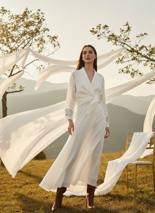 White Short Wrap | Bamboo Fabric | Cuff Foil | Moon N Lotus