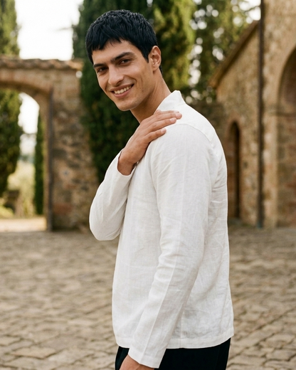 Back view of white bamboo fabric T-shirt, smooth fit and breathable texture Moon N Lotus